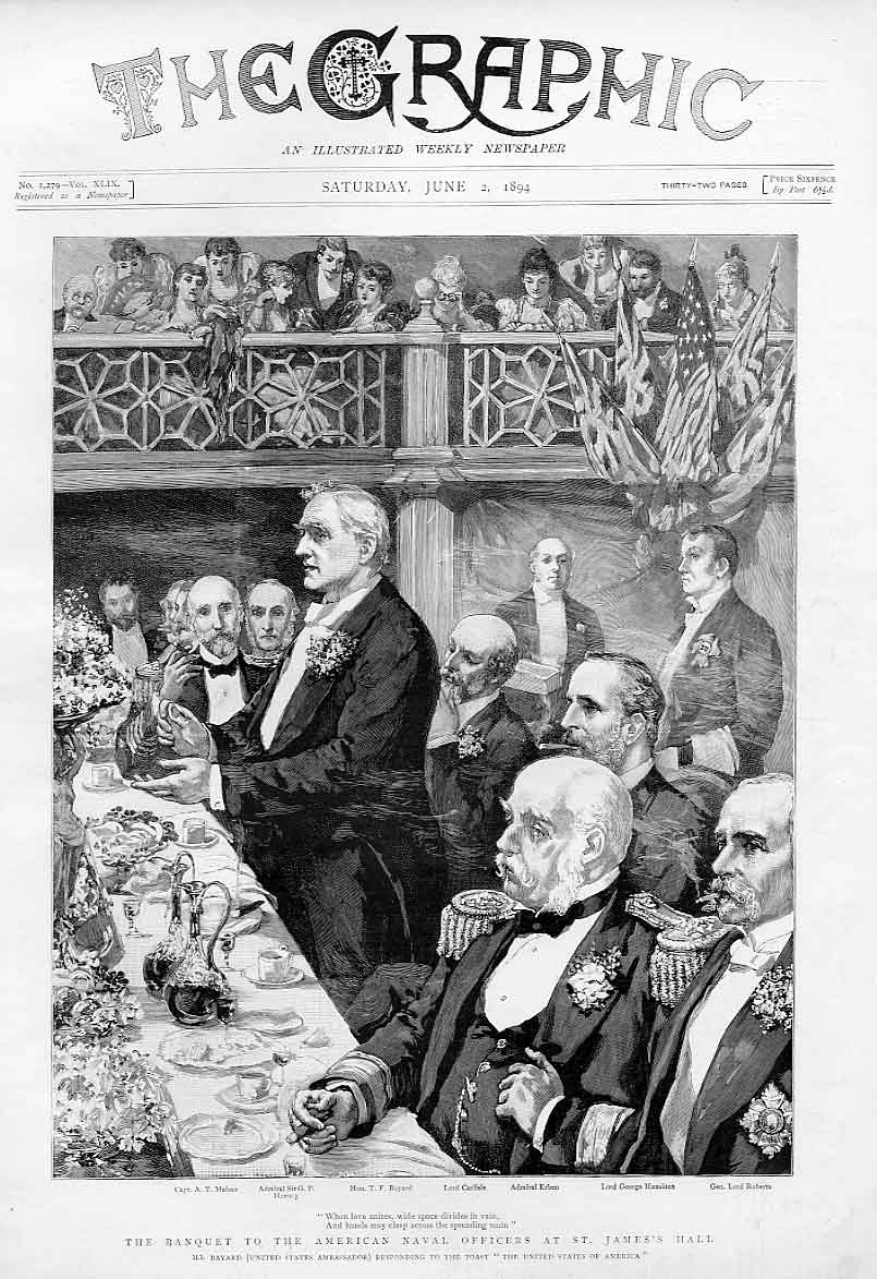 Old Antique Print Banquet For American Naval Officers St James Hall 1894 19th