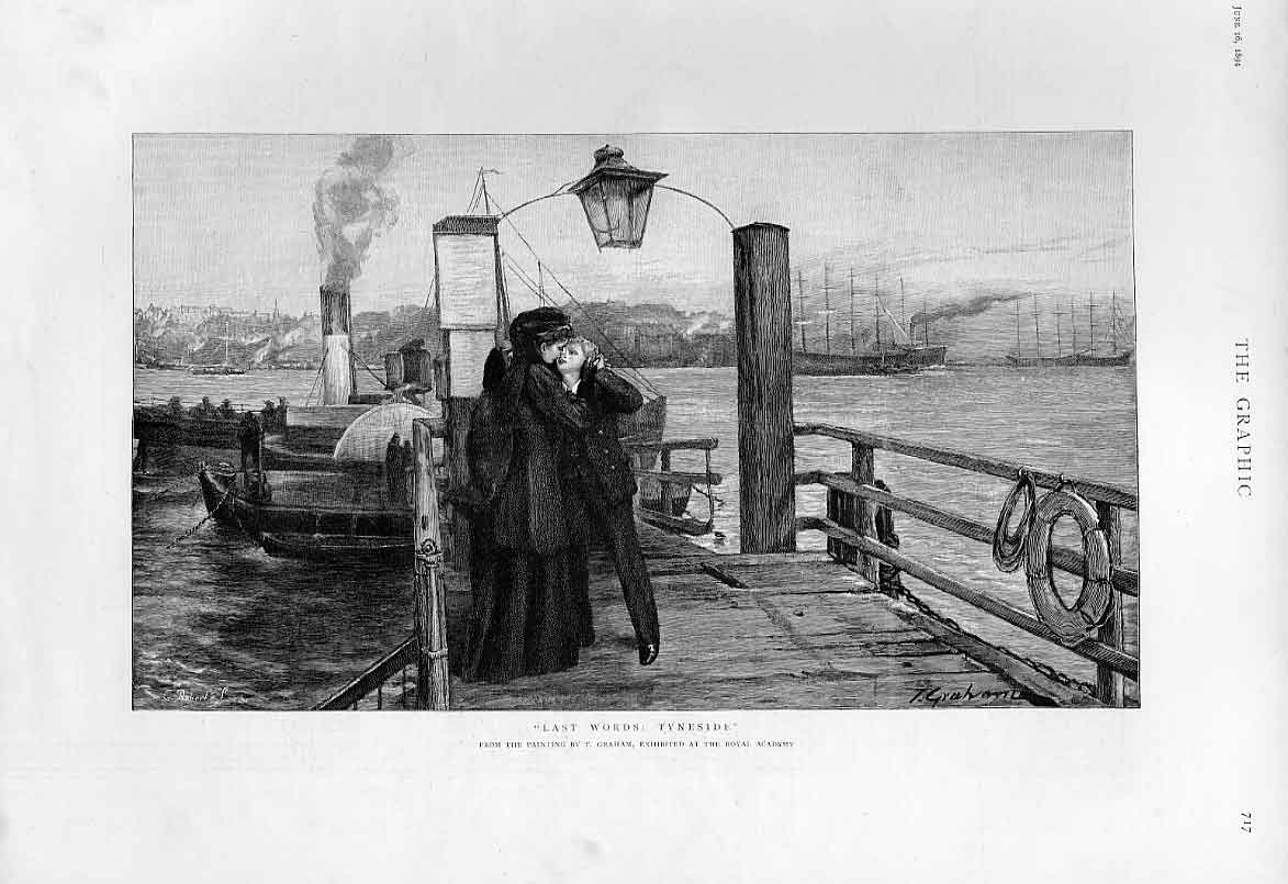 Original Old Antique Print Last Words Tyneside By Graham Fine Art 18 19th