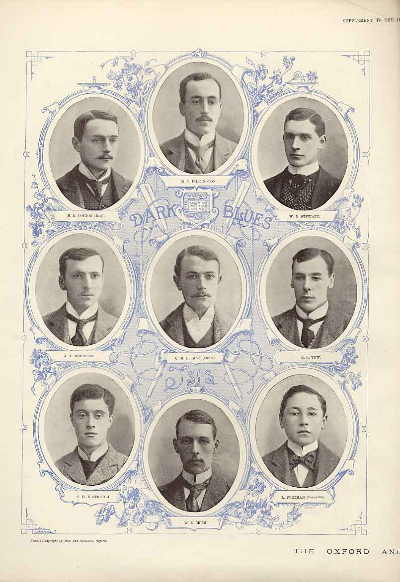Original Old Antique Print Portrait Oxford Cambridge Boat Race Teams 1894 19th