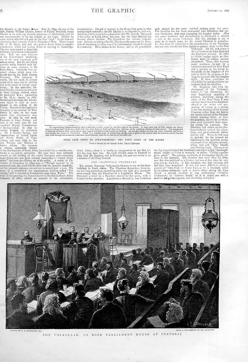 Original Old Antique Print Volksraad Boer Parliament Pretoria South Africa 1896