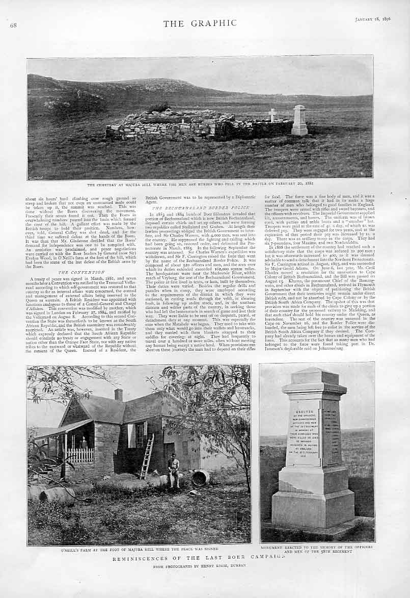 Original Old Antique Print Majuba Hill Transvaal South Africa 1896 Victorian