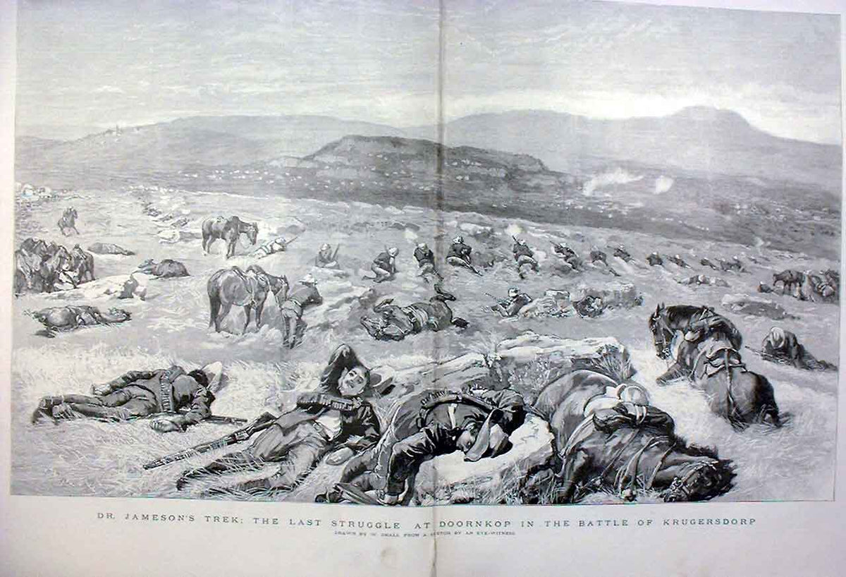 Original Old Antique Print Jameson'S Trek At Doornkop 1896 Krugersdorp Battle