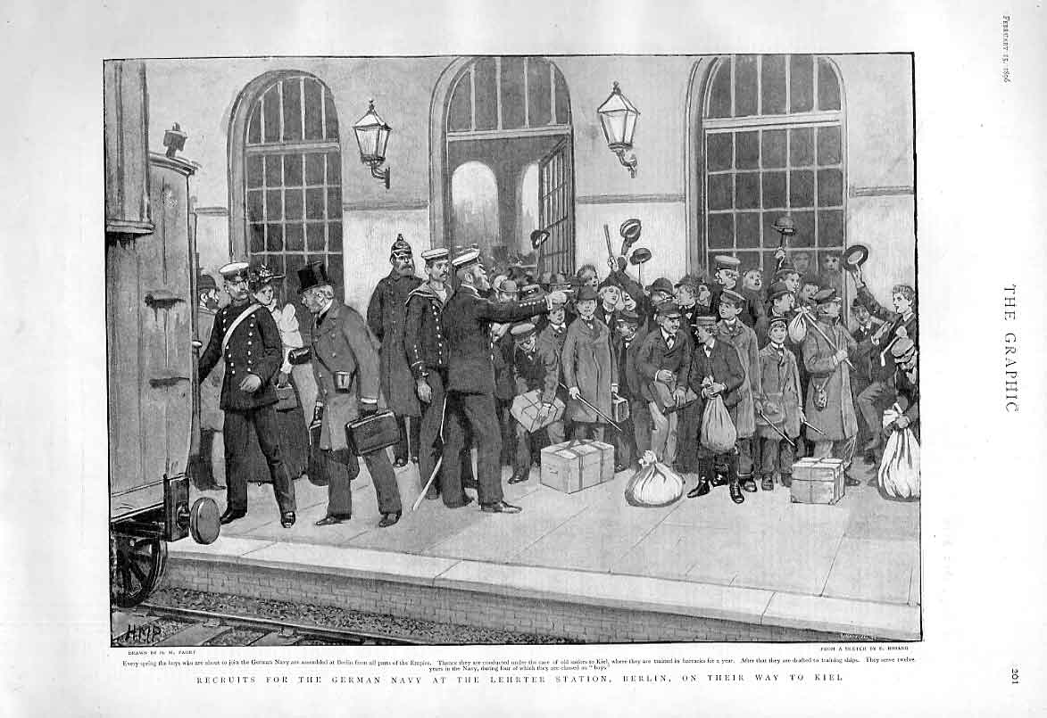 Old Antique Print Recruits For German Army Lehrter Rail Station Berlin 18 19th