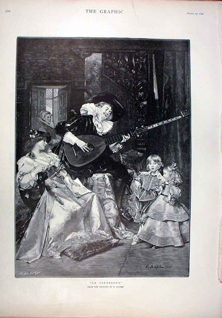 Original Old Antique Print La Sarabande By Roybet 1896 Fine Art 19th