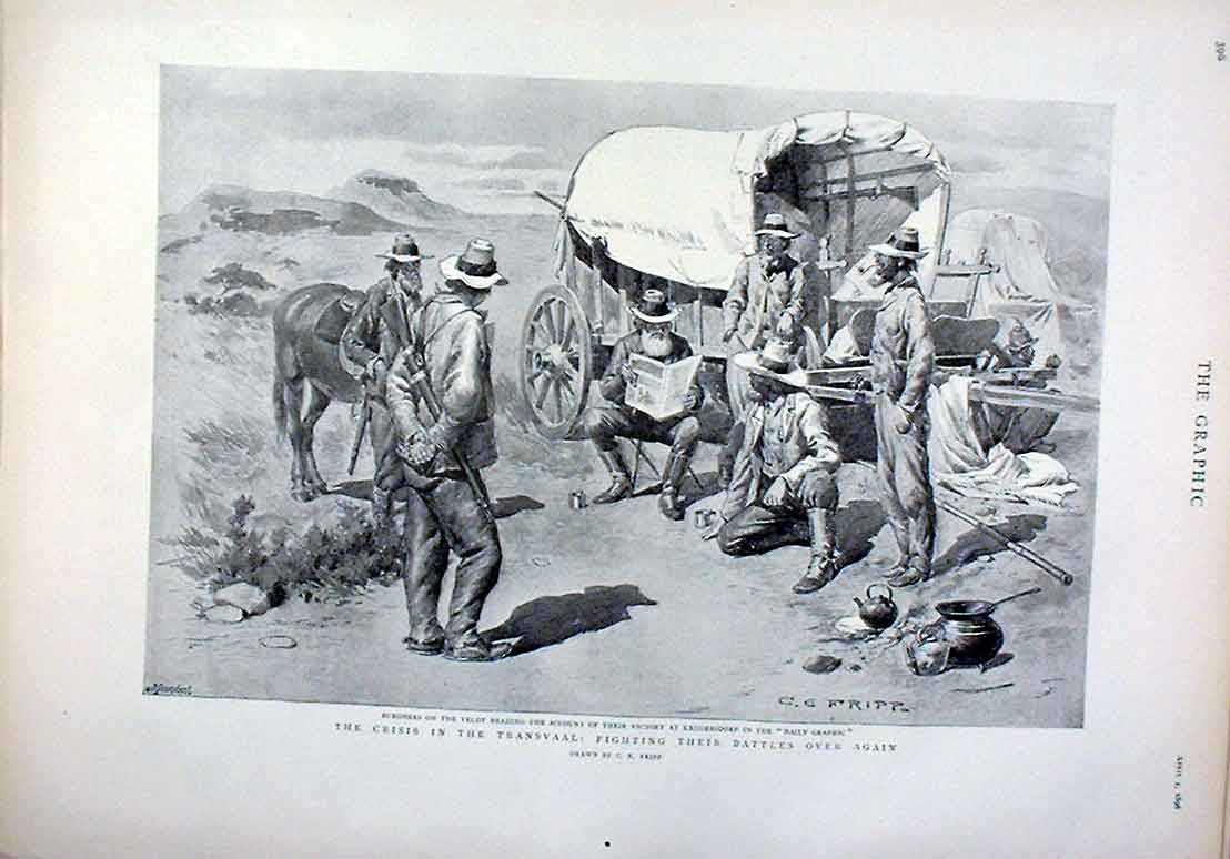 Original Old Antique Print Fighting Transvaal Battles Over Agin 1896 Victorian