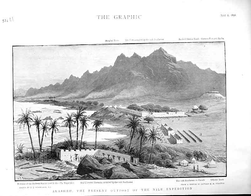 Original Old Antique Print Akasheh Outpost Nile Expedition 1896 E Victorian
