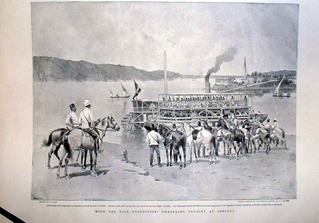 Original Old Antique Print Embarking Cavalry Bayonet Practice Nile Egypt 1905