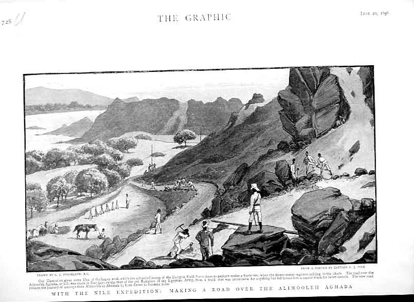 Old Antique Print Road Making Over Alimooleh Aghaba Nile Expedition 1896 19th