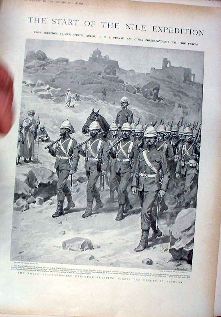 Original Old Antique Print The Start The Nile Expetition Deseret Assouan 1896