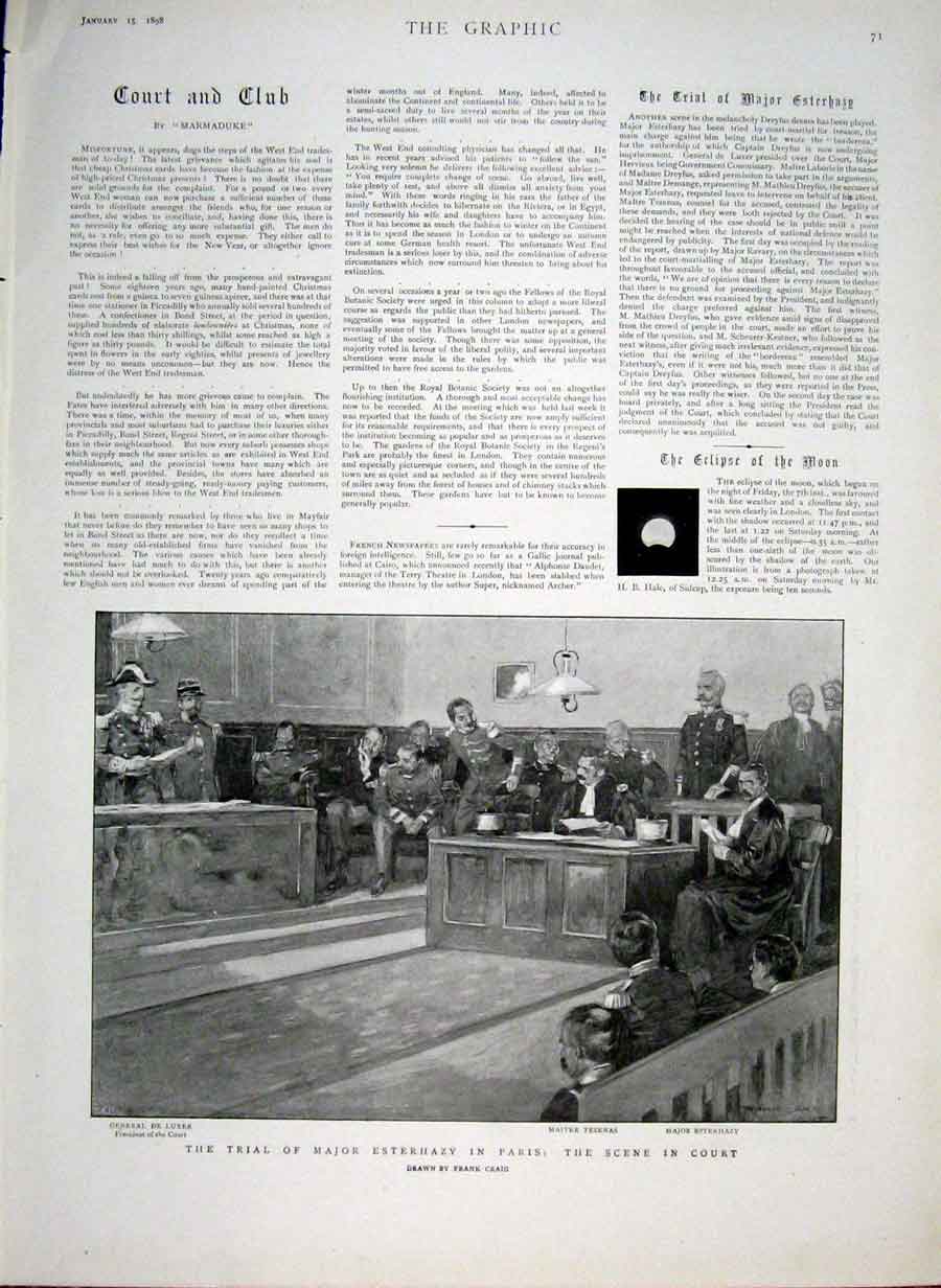 Original Old Antique Print Trial Major Esterhazy Paris Court 1898 France 19th