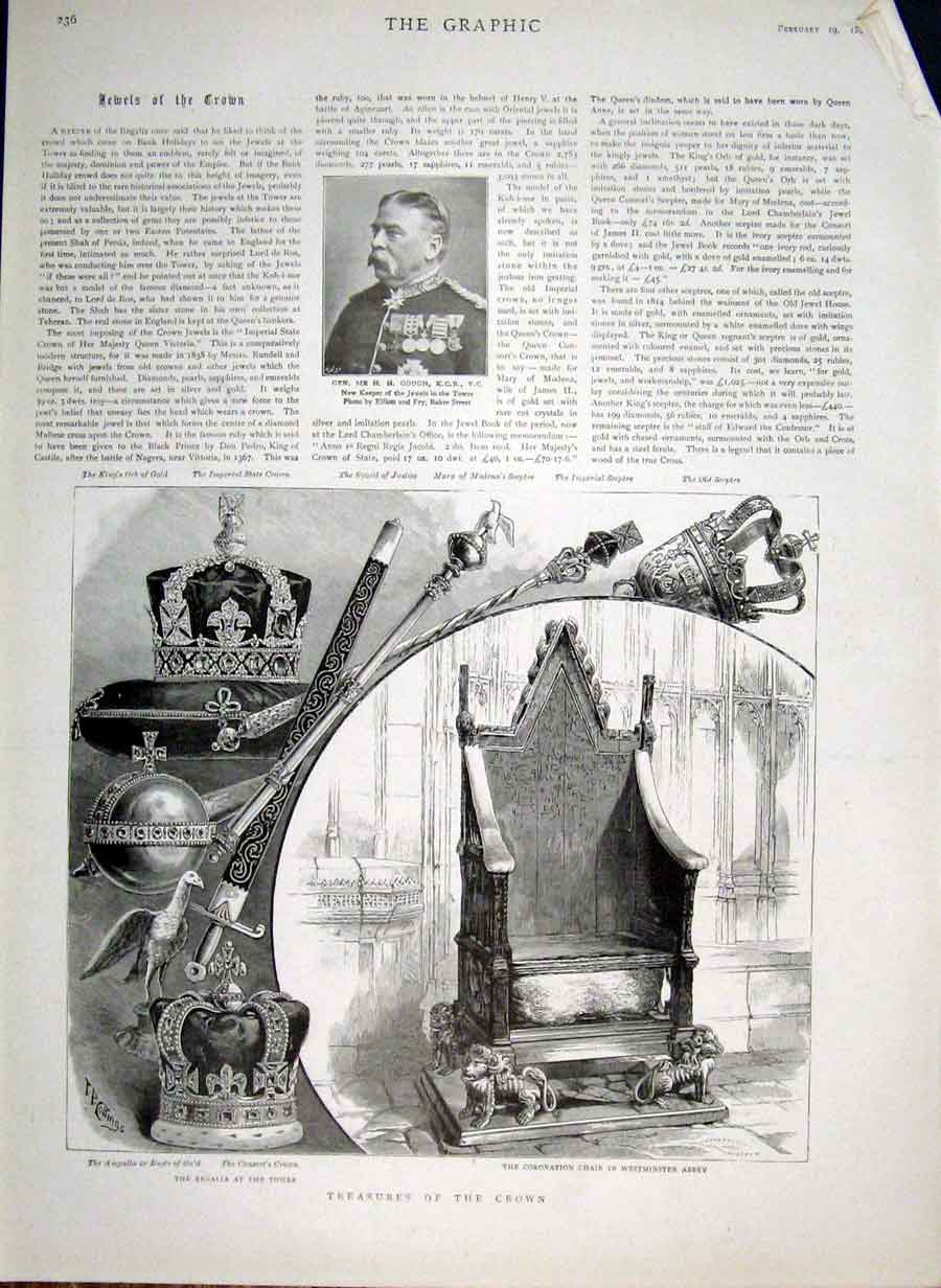 Original Old Antique Print Treasures The Crown 1898 19th Century