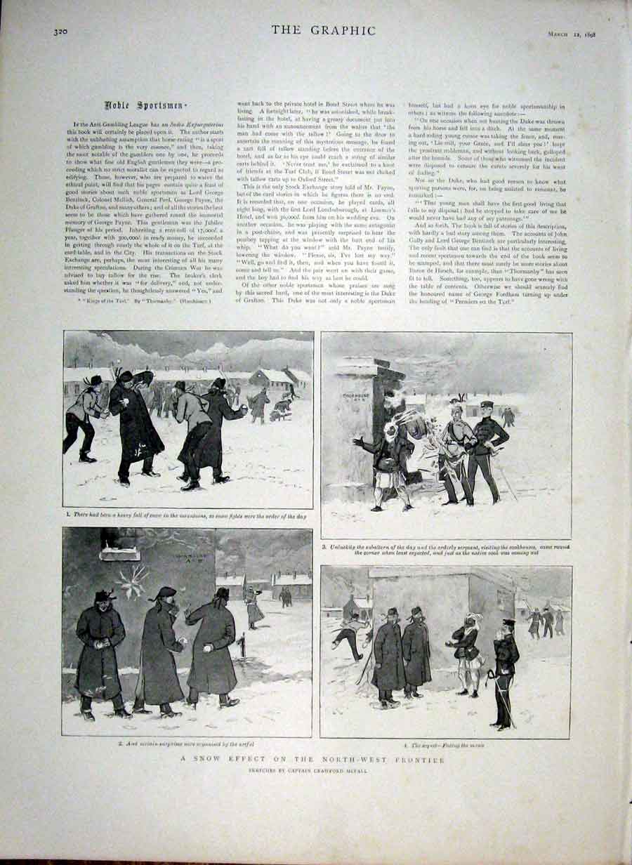 Original Old Antique Print Snow Effect On North West Frantier 1898 India 19th
