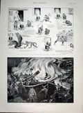 Original Old Antique Print Monkey'S Mistake 1898 Fire Rickyard Gloucestershire