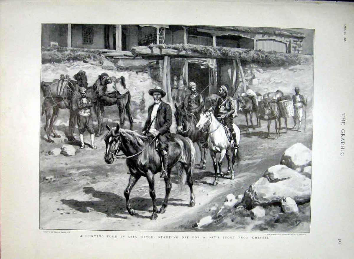 Original Old Antique Print Hunting Tour Asia Minor Starting Frm Chivril 1898