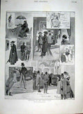 Original Old Antique Print Sketches At The Paris Salon 1898 France Victorian