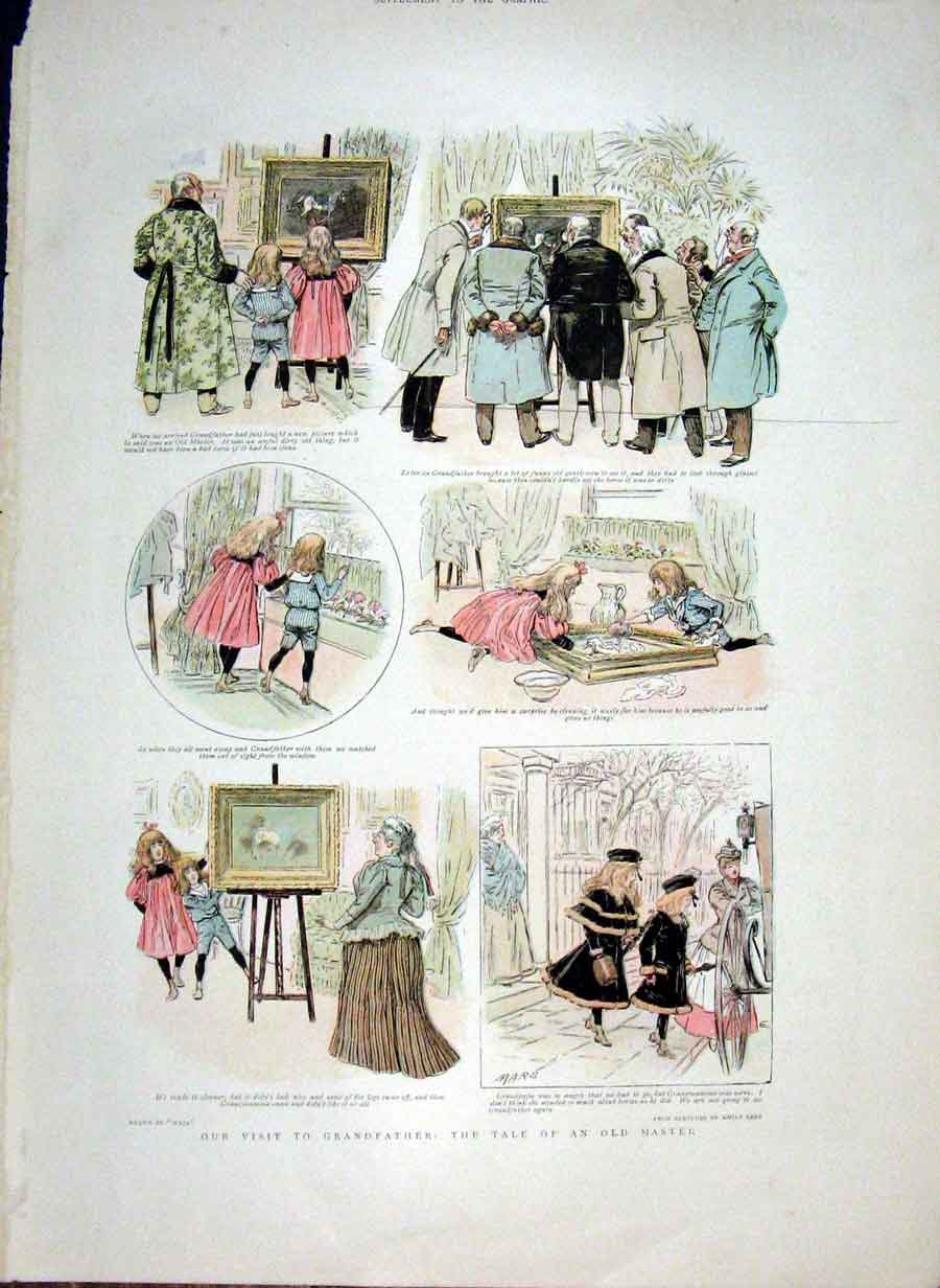 Original Old Antique Print Visit To Grandfather Tale An Master 1898 Victorian