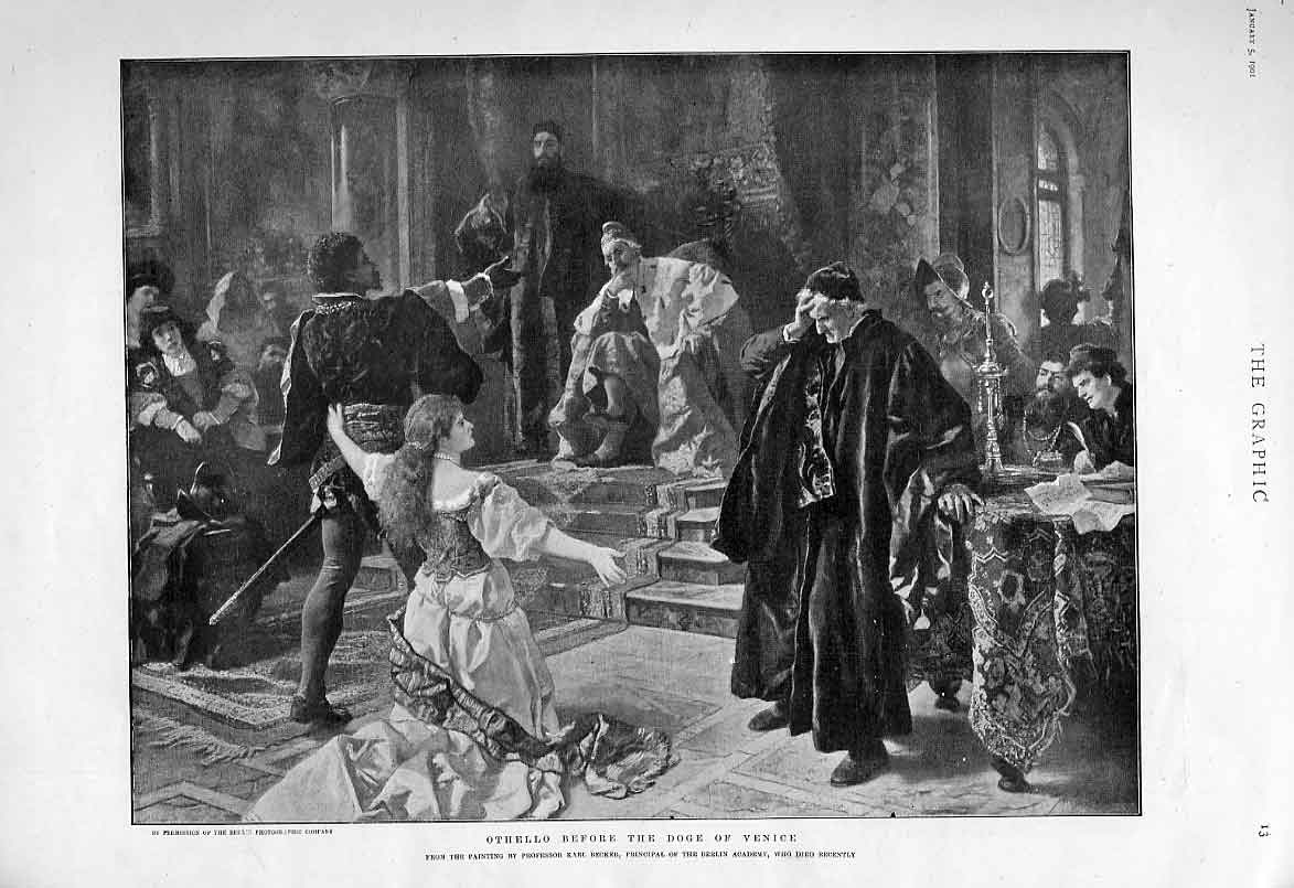 Original Old Antique Print Othello Before Doge Venice Fine Art 1901 Victorian