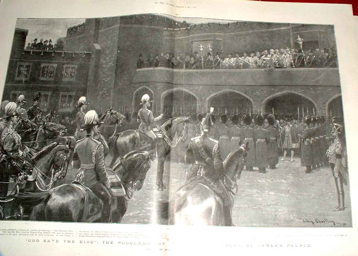 Original Old Antique Print Proclamtion In Grand Court St James Palace 1901 20th