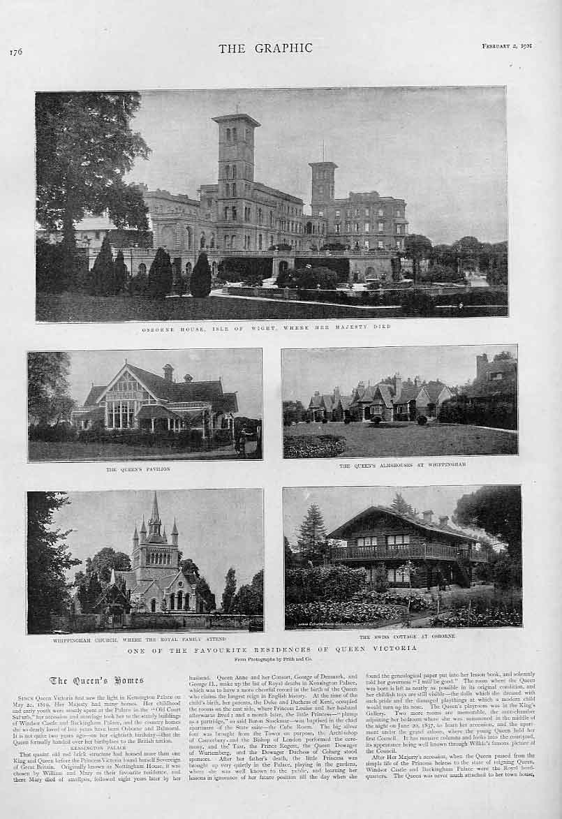 Original Old Antique Print Osbourne House Rfavourite Residence Queen Victoria