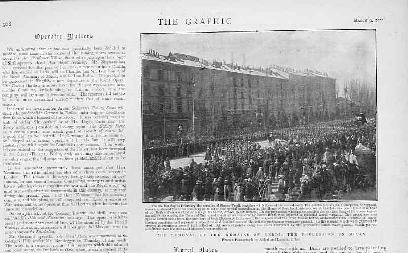 Original Old Antique Print Milan Procession Removal Remains Verdi 1901 Italy