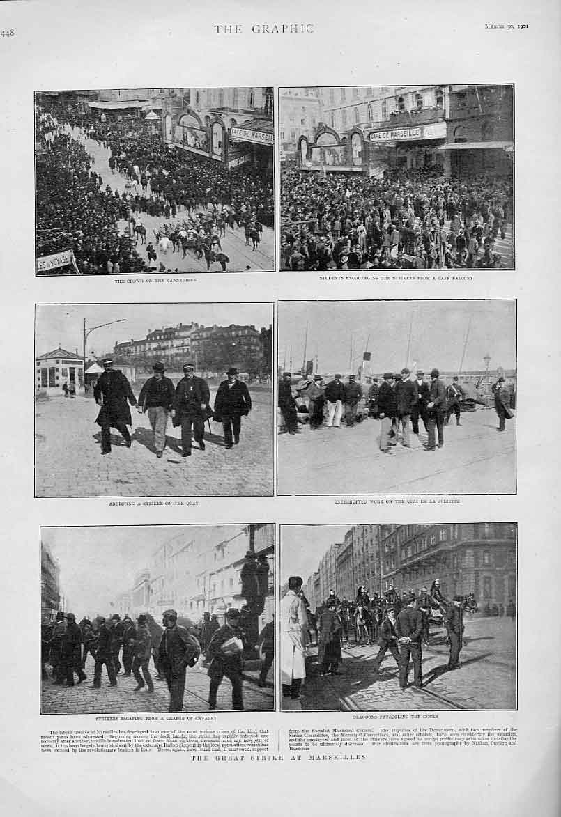 Original Old Antique Print 1901 Great Strike Marseilles France 20th
