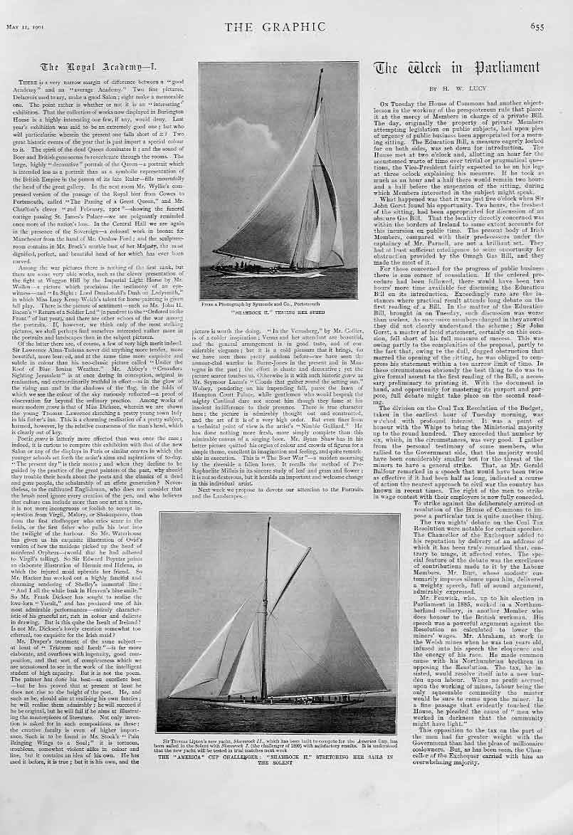 Original Old Antique Print Shamrock Ii The America Cup Challenger 1901 Victorian
