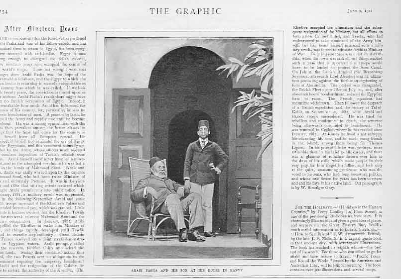 Original Old Antique Print Arabi Pasha & Son At Kandy India 1901 20th