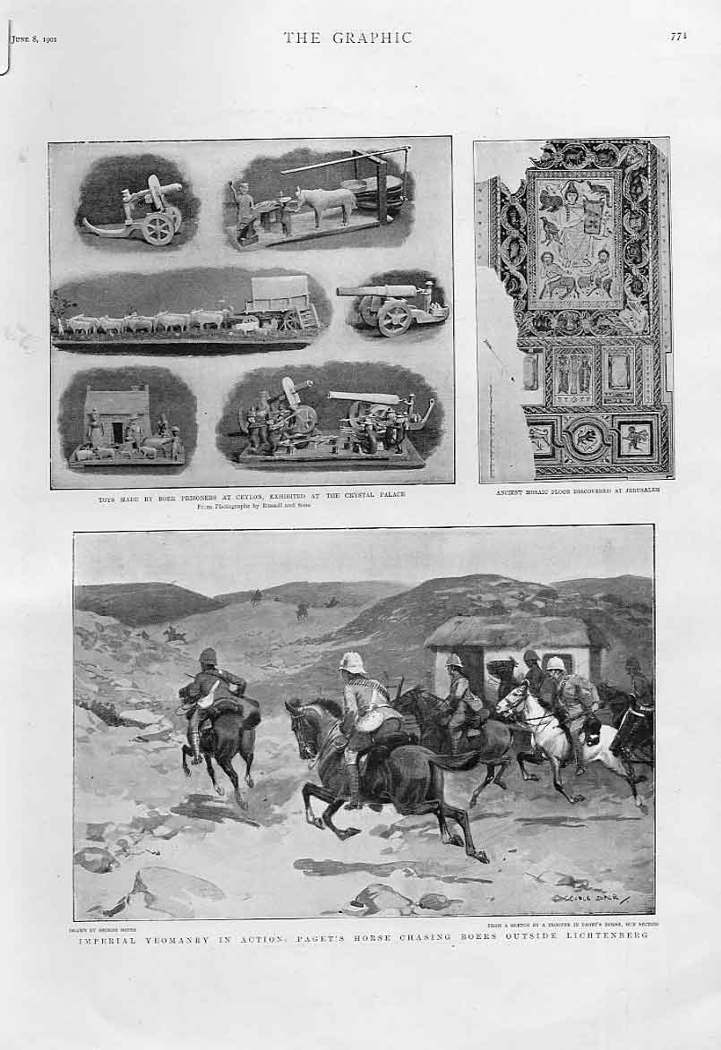 Old Antique Print Boer War At Luichtenberg Camp Church Atcape Colony 190 20th