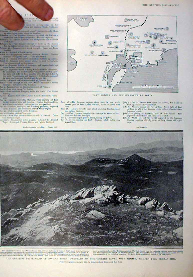 Original Old Antique Print Details Battle For Port Arthur 1905 20th Century