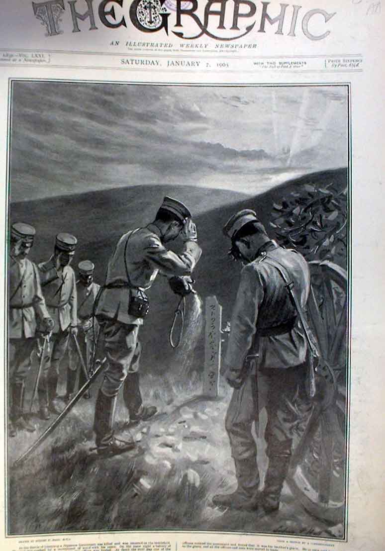 Original Old Antique Print Batt5Le Liaoyang And Officers Grave 1905