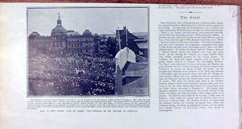 Original Old Antique Print Funeral Kruger At Pretoria 1905 South Africa 20th