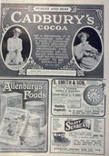 Original Old Antique Print Cadburys Cocoa Smith Watches Sunbeam Car 1905 Adverts