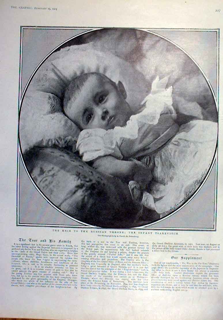 Original Old Antique Print Infant Tsarevitch Heir To Russian Throne 1905 20th