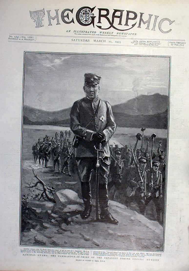 Original Old Antique Print Marshal Oyama Cic Japanese Forces Before Mukden 1905