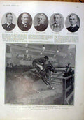 Original Old Antique Print Heading For A Fall At Hunter Show 1905 Horses 20th