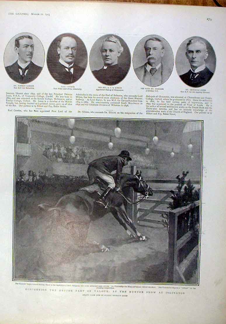 Original Old Antique Print Heading For A Fall At Hunter Show 1905 Horses 20th