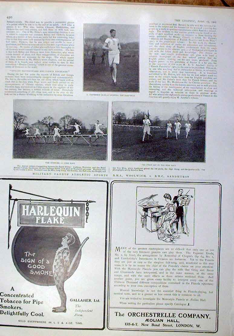Original Old Antique Print Rma Woolwich V Rmc Sandhurst 1905 Athletics 20th