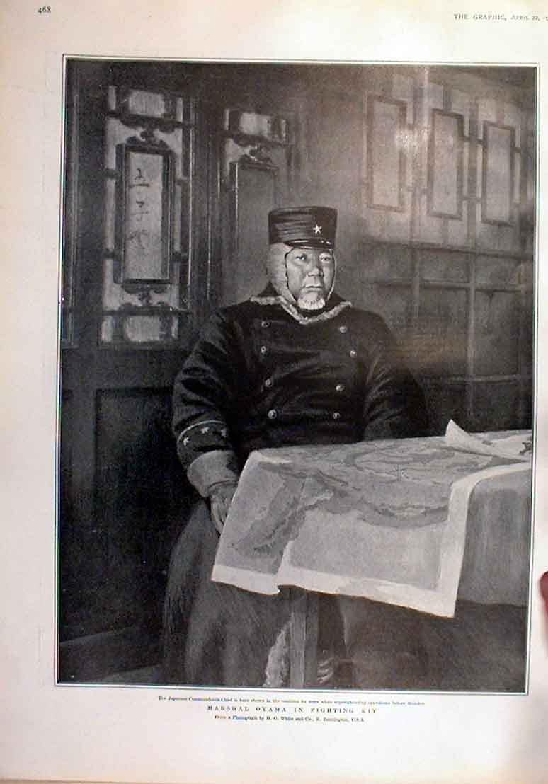 Original Old Antique Print Japanese Marshal Oyama In Fighting Kit 1905 20th