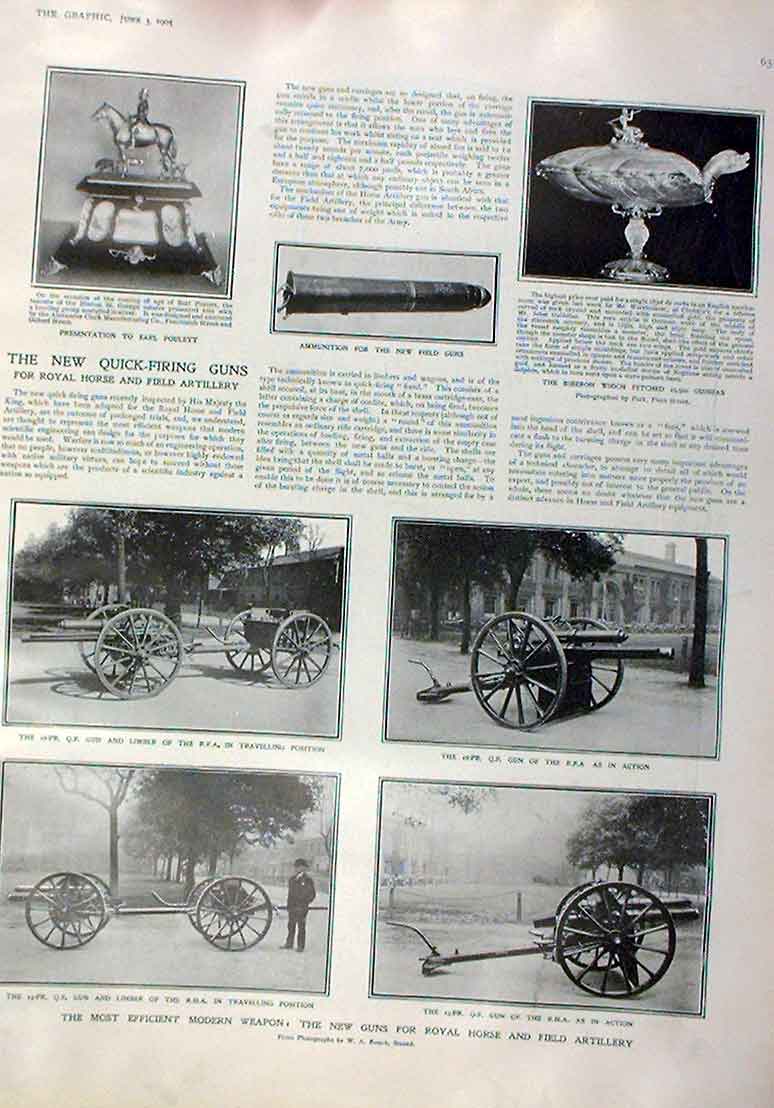 Original Old Antique Print New Gun For Royal Horse Artillery 1905 20th Century