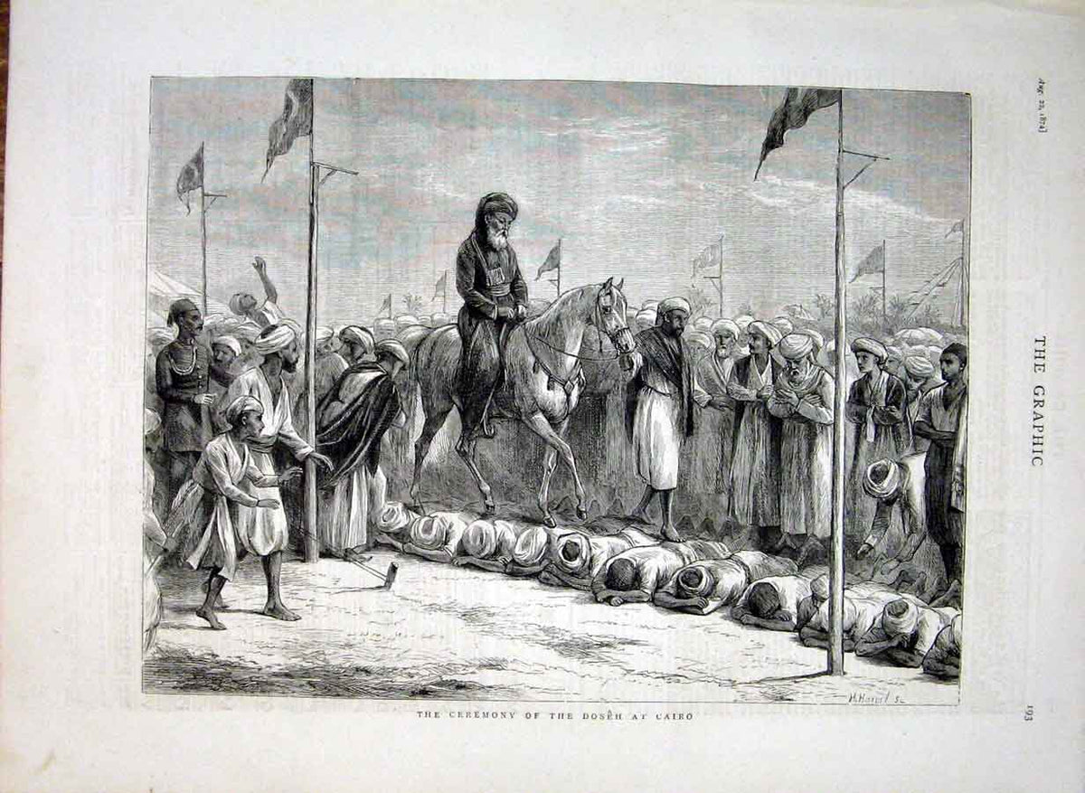 Original Old Antique Print Ceremony The Doseh Cairo Egypt 1874 19th
