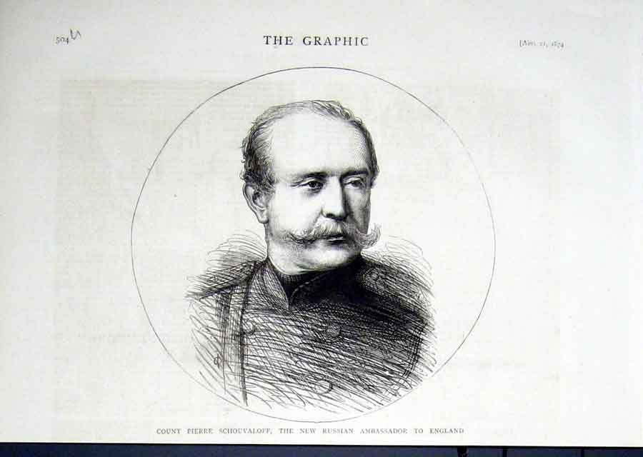 Original Old Antique Print Count Pierre Schouvaloff Russian Ambassador 1874
