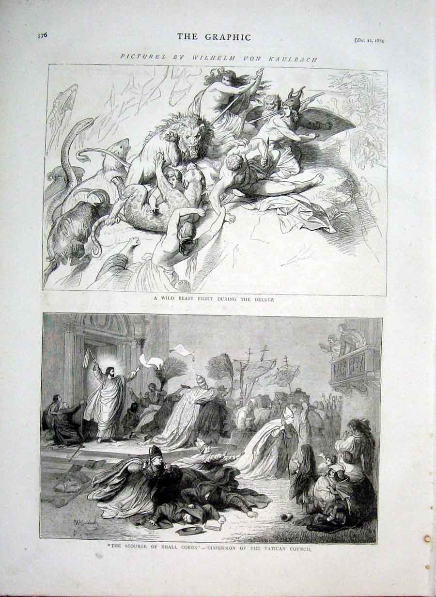 Original Old Antique Print Pictures By Wilheim Von Kaulbach 1874 19th