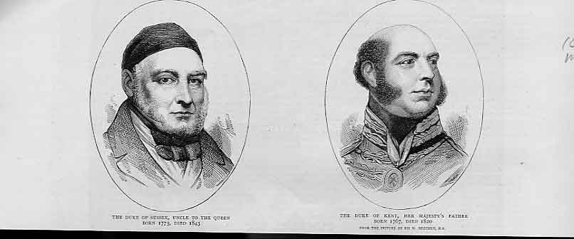 Original Old Antique Print Duke Sussex Duke Kent Relations To Queen Victoria