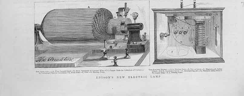 Original Old Antique Print Edisons New Electric Lamp 1880 19th