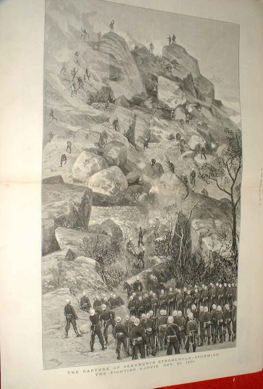 Original Old Antique Print Capture Sekukuni'S Strongh1880 S. Africa Victorian