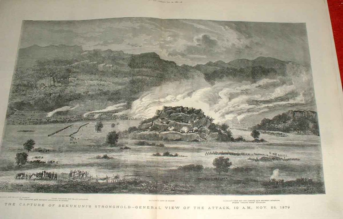 Original Old Antique Print Attack On Sekukuni'S Strongh1880 S. Africa Victorian