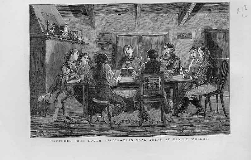 Original Old Antique Print Boer Family At Worship S Africa 1880 19th