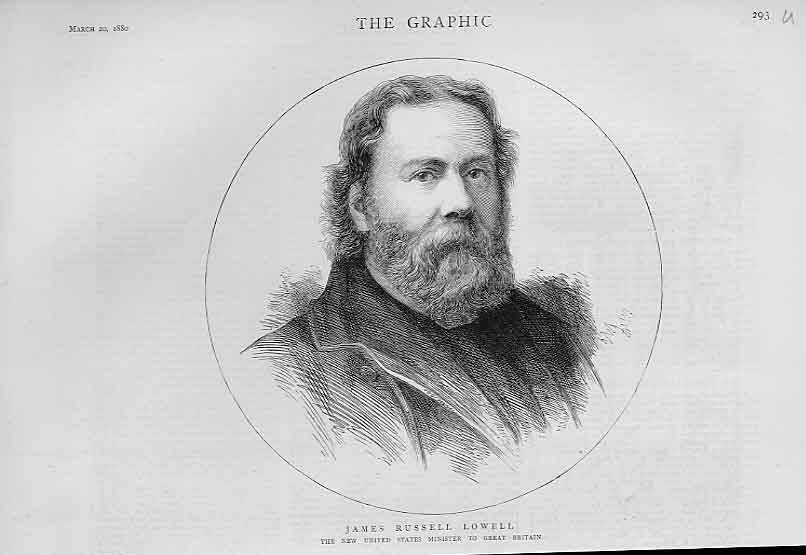 Old Antique Print James Russell Lowell Usa Minister To Gb 1880 Portrait 19th