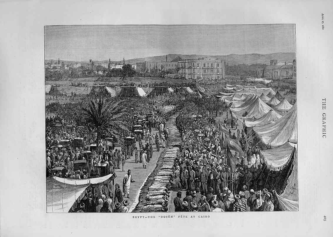 Original Old Antique Print Egypt The Doseh Fete At Cairo 1880 19th