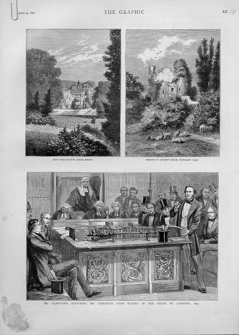 Original Old Antique Print Gladstone And His Family 1880 19th Century